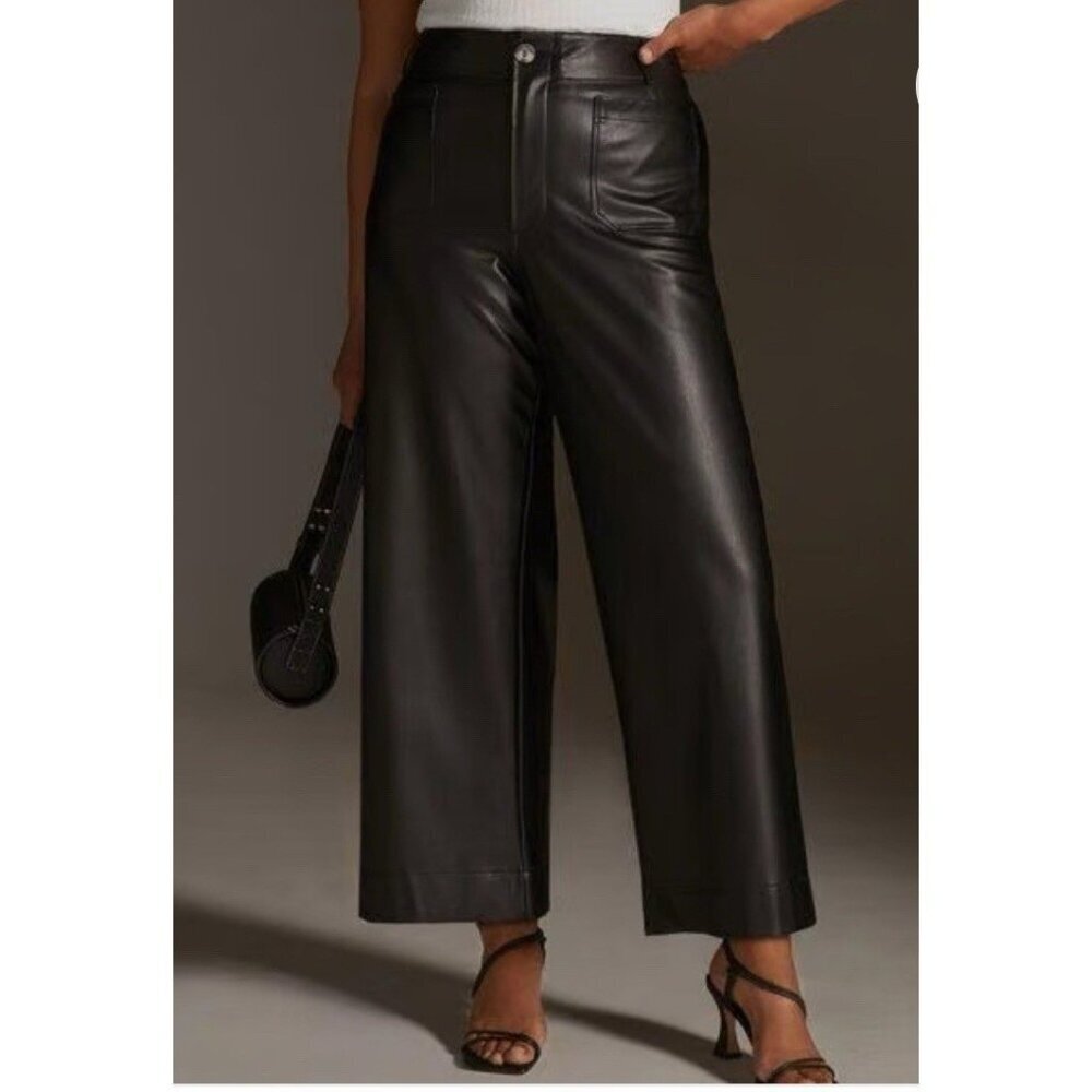 NWT Size 24W - The Colette Faux-Leather Crop Wide-Leg Pants Maeve (NWT US$ 148) - Picture 1 of 16